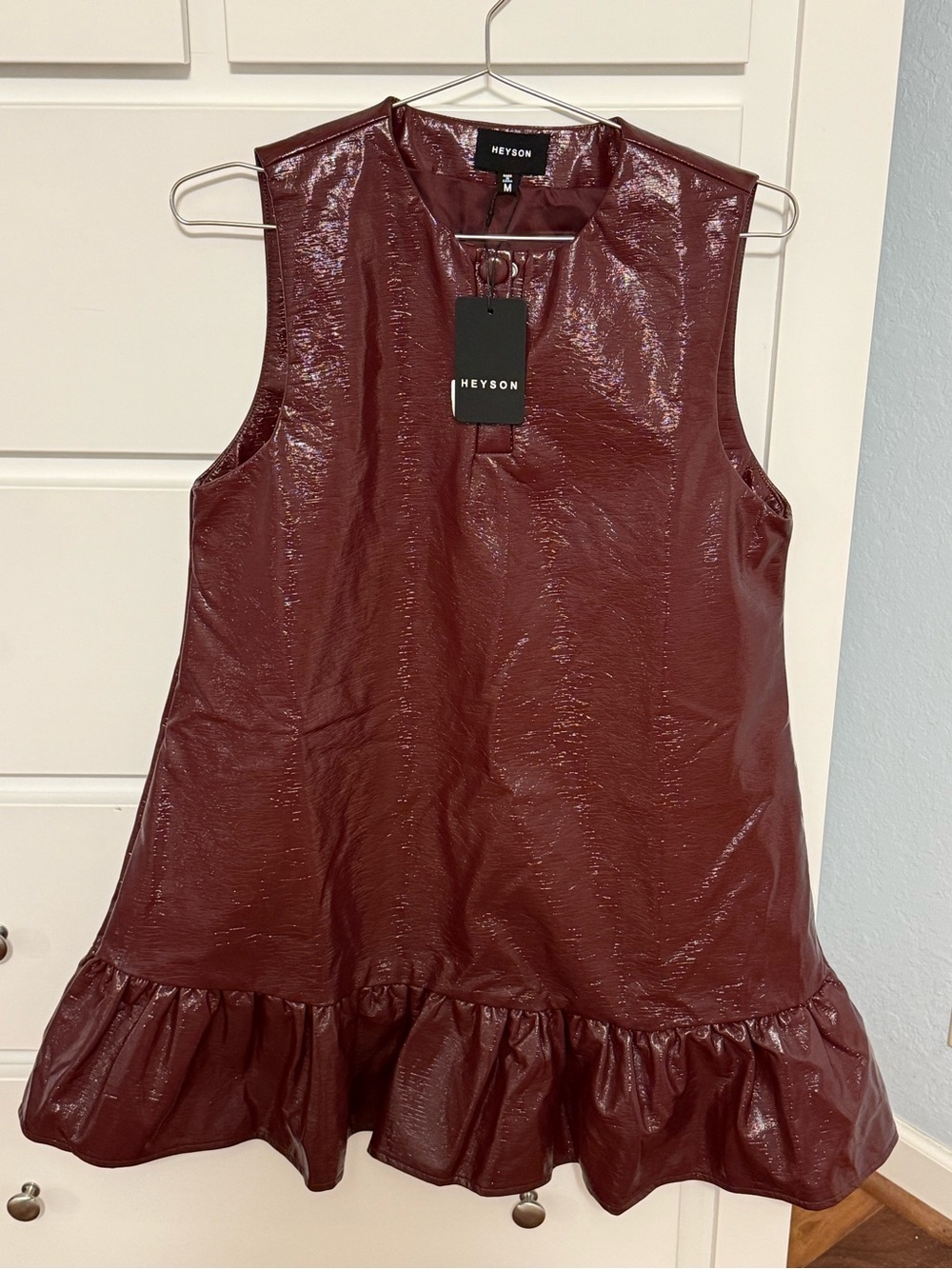 Heyson Sleeveless Ruffle Hem Dress in Deep Burgundy
